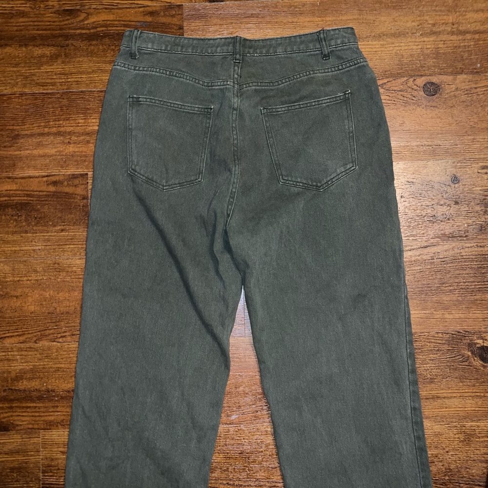 PrettyLittleThing Green Split Bottom Hem Straight Flare Leg Jeans Size 12 Tall - Picture 8 of 12